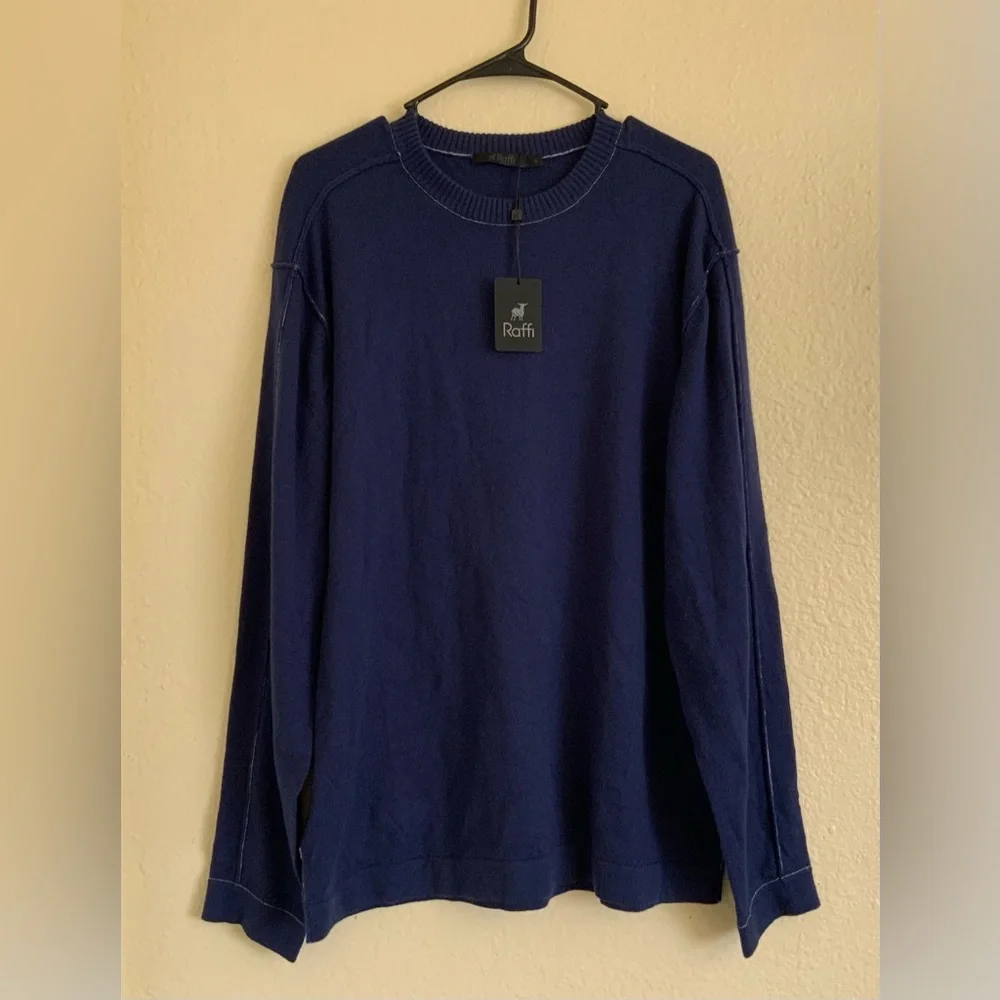 Raffi Sweater‎ Mens XL Indigo Wool/Cotton/Cashmere Pullover Crew Neck